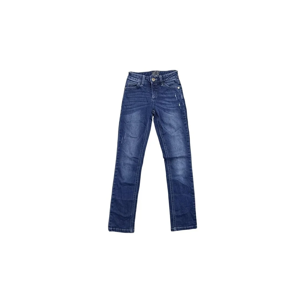 Justice Girlfriend Jeans Girls 10 Slim Blue Straight Leg Embroidered‎ Stretch